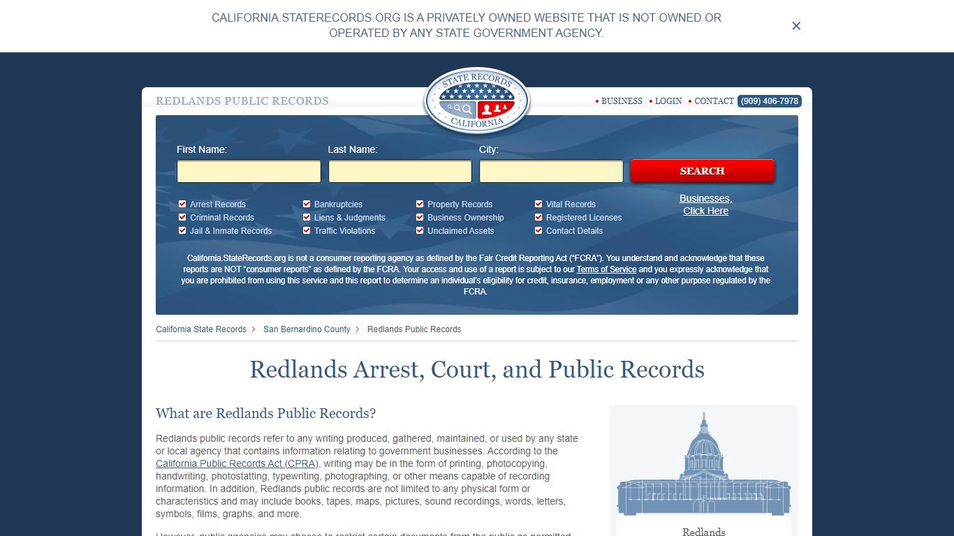 Redlands Arrest and Public Records | California.StateRecords.org
